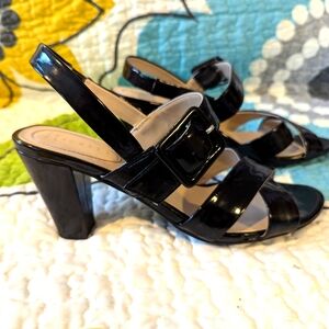 Patent leather sling back sandals heels Nickels size 8